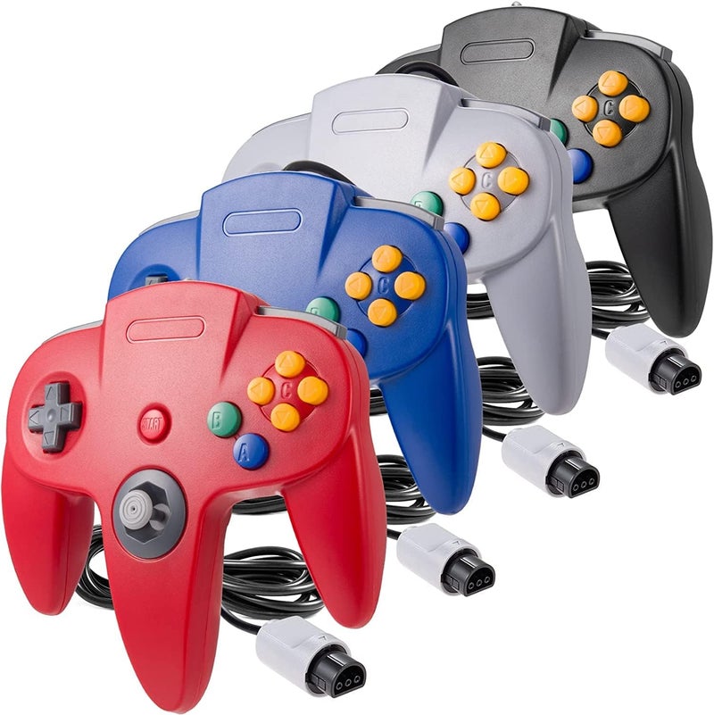 miadore 4 Pack Classic N64 Controller, Wired Classic N64 Gamepad with Upgraded Joystick(Non PC USB Version) (Black/Gray/Red/Blue) - Image 1